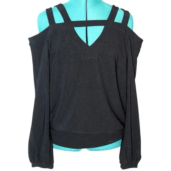 Boston Proper Cold Shoulder Double Strap Black Top Women’s Medium - Picture 4 of 6